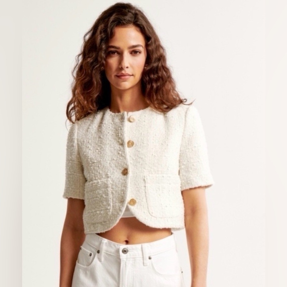 Abercrombie‎ Short-Sleeve Cropped Tweed Jacket Women’s size Large